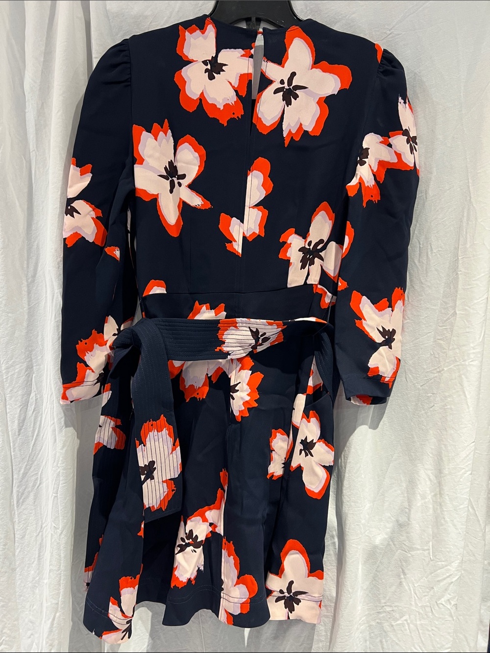 A.L.C. Navy Long-Sleeve Floral Dress with Red & White Blooms